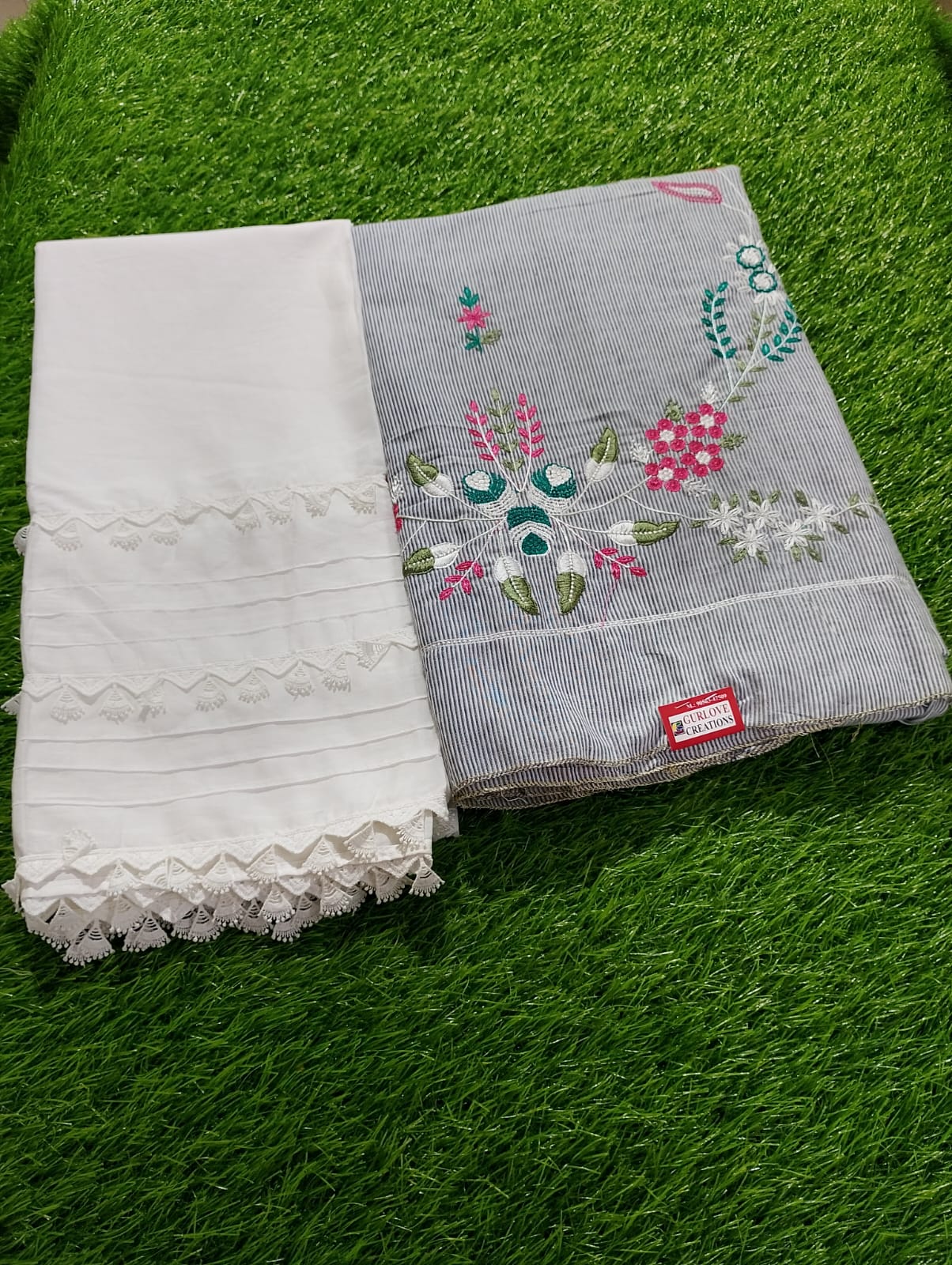 Machine embroidered lines stuff with designer bottoms