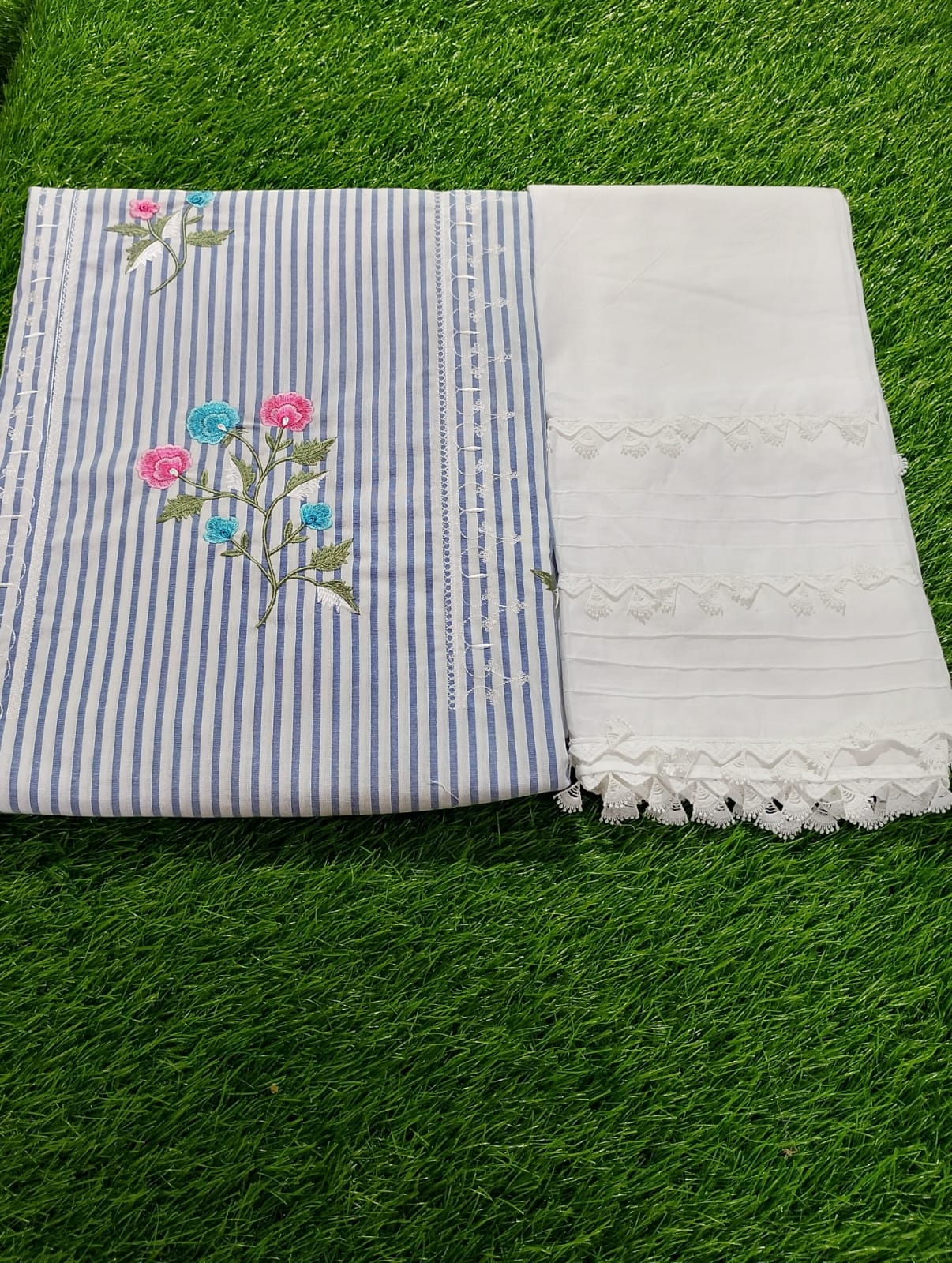 Machine embroidered lines stuff with designer bottoms