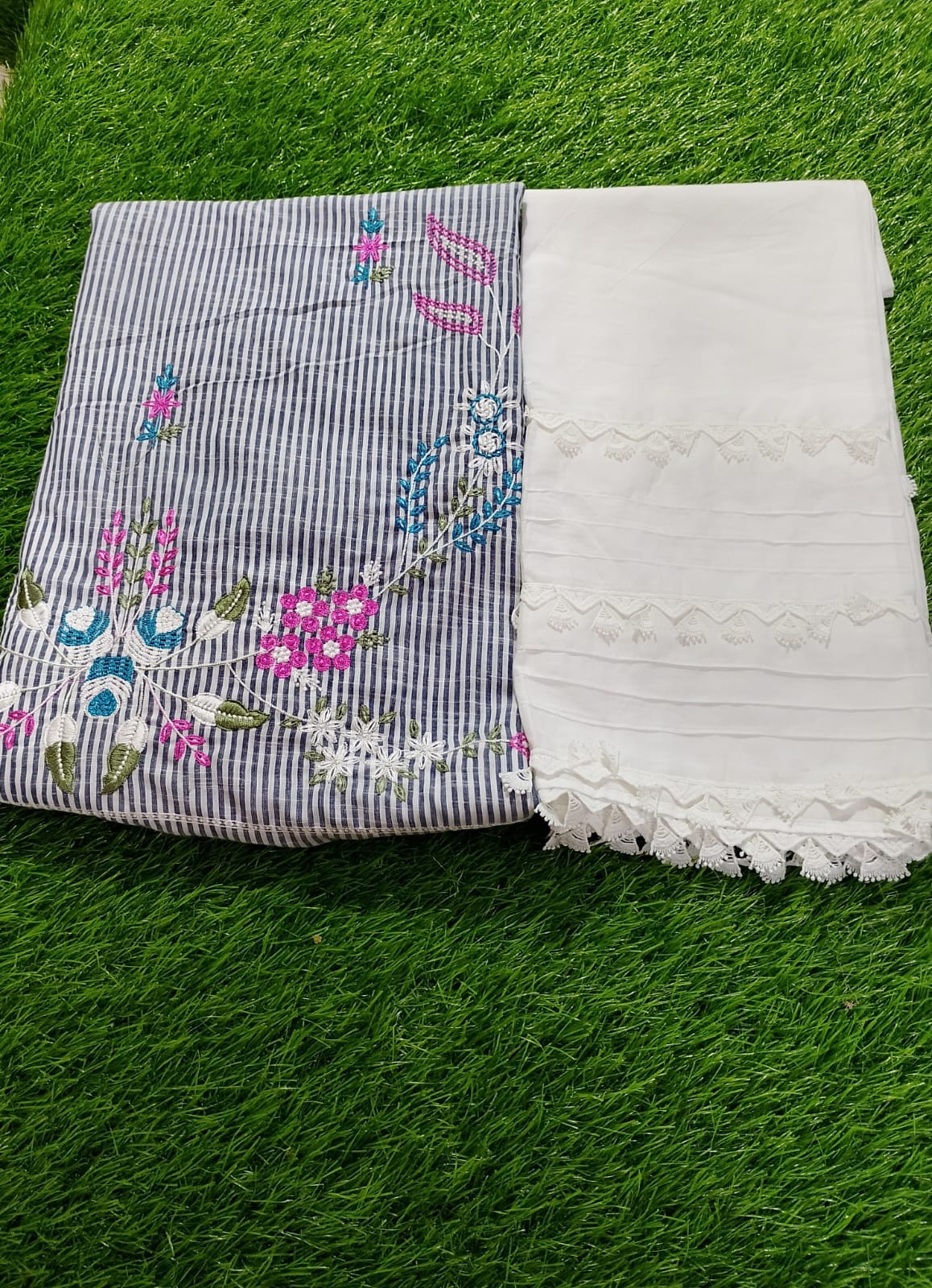 Machine embroidered lines stuff with designer bottoms